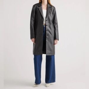 BRAND NEW Quince Black Leather Trench Coat in XL